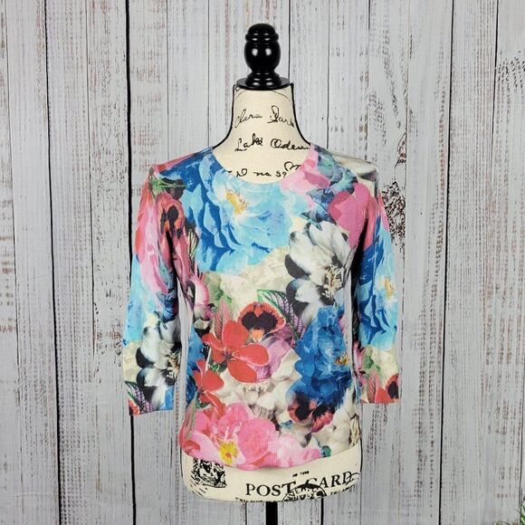 Talbots Petite Floral Crew Neck Sweater Blouse - Picture 1 of 7